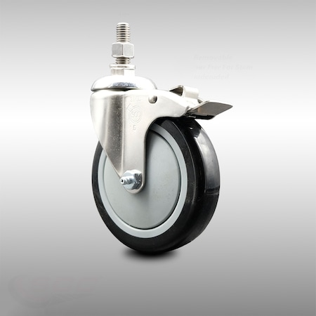 Service Caster 5 Inch 316SS Black Polyurethane Swivel 1/2 Inch Stem Caster Total Lock Brake SCC SCC-SS316TSTTL20S514-PPUB-BLK-121315